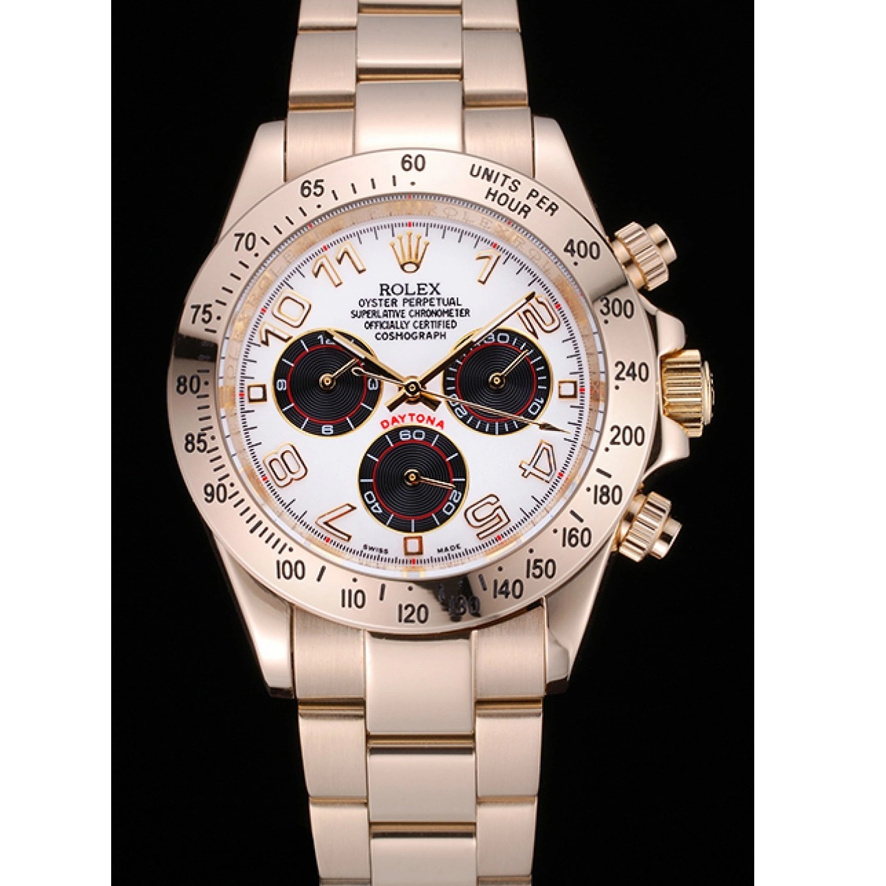 AAA Replica Watches with Bracelet Daytona White 622548 Cosmograph Subdials Gold Black Rolex 0716